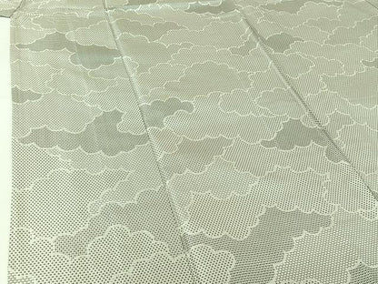 平和屋着物▽お召　単衣　雲取り文　正絹　逸品　AABI7635jh
