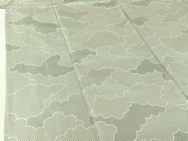 平和屋着物▽お召　単衣　雲取り文　正絹　逸品　AABI7635jh