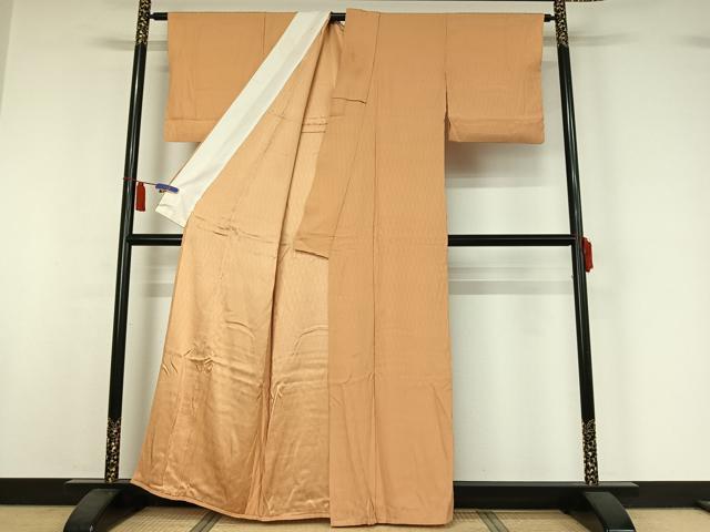 平和屋着物▽上質な色無地　単衣　立涌地紋　雄黄色　正絹　逸品　AABI7636jh
