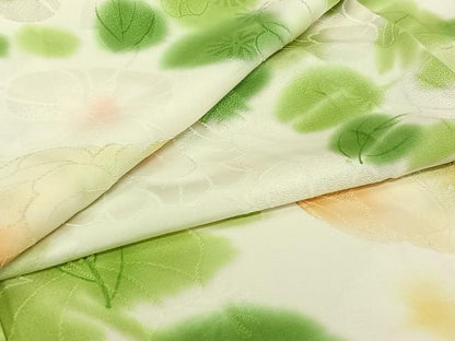 平和屋着物▽上質な小紋　単衣　草花文　暈し染め　正絹　逸品　AABI7638jh