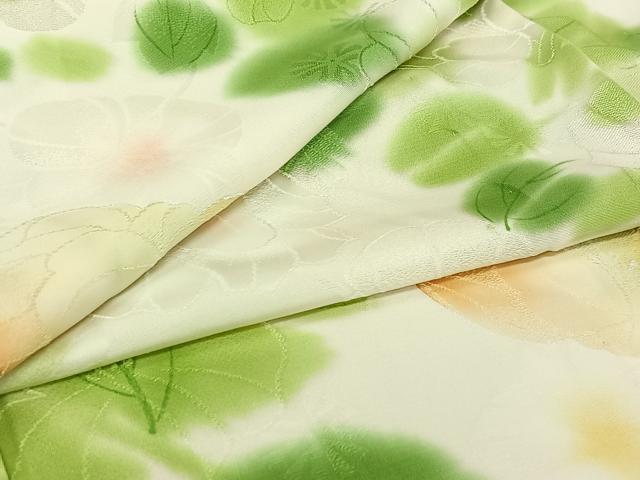 平和屋着物▽上質な小紋　単衣　草花文　暈し染め　正絹　逸品　AABI7638jh