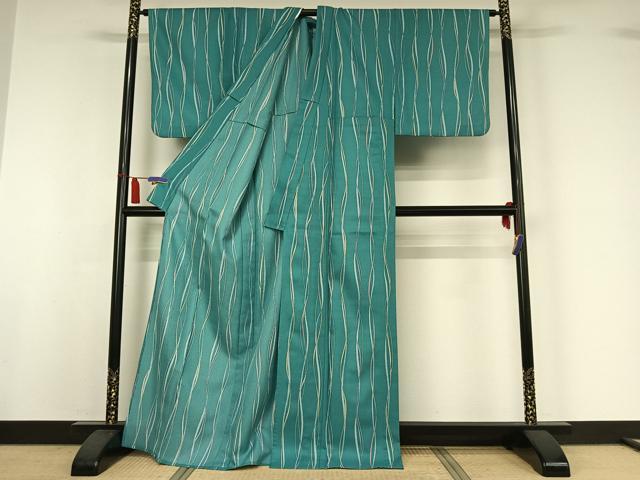 平和屋着物▽小紋　単衣　変わり縞　洗える着物　AABI7640jh