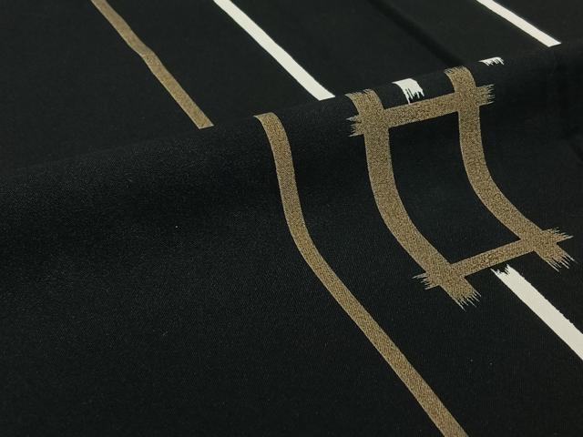平和屋着物▽小紋　単衣　幾何学文様　黒地　洗える着物　AABI7641jh