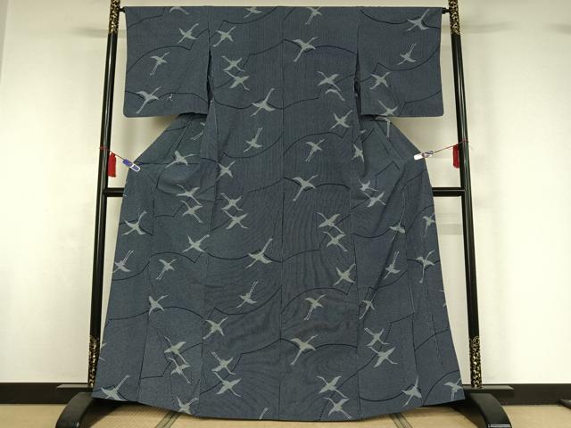 平和屋着物▽小紋　単衣　飛鶴文　洗える着物　AABI7644jh