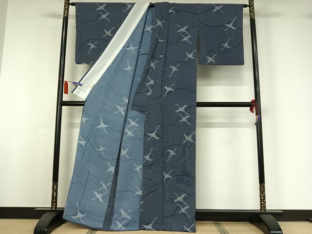 平和屋着物▽小紋　単衣　飛鶴文　洗える着物　AABI7644jh