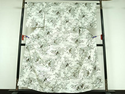 平和屋着物▽小紋　単衣　花車文　金彩　洗える着物　AABI7645jh