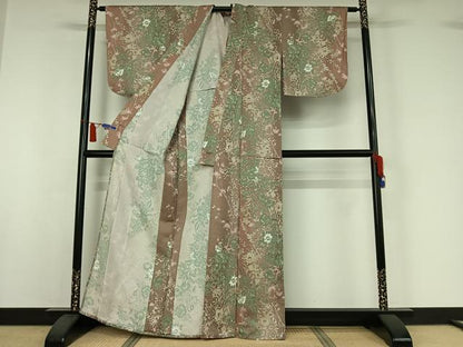 平和屋着物▽上質な小紋　単衣　草花文　正絹　逸品　AABI7646jh
