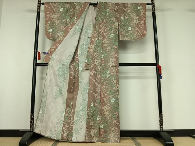平和屋着物▽上質な小紋　単衣　草花文　正絹　逸品　AABI7646jh