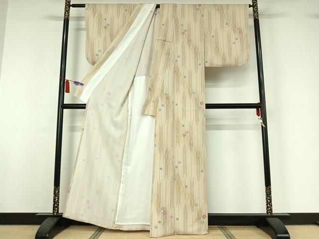 平和屋着物▽小紋　単衣　舞花文　鬼しぼ縮緬　洗える着物　AABI7647jh