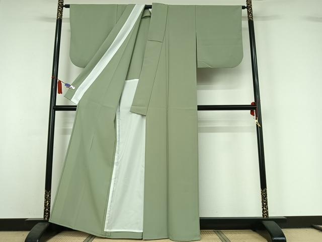 平和屋着物▽色無地　単衣　裏葉柳色　洗える着物　AABI7648jh
