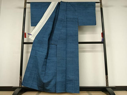 平和屋着物▽上質な紬　単衣　縞　正絹　逸品　AABI7652jh