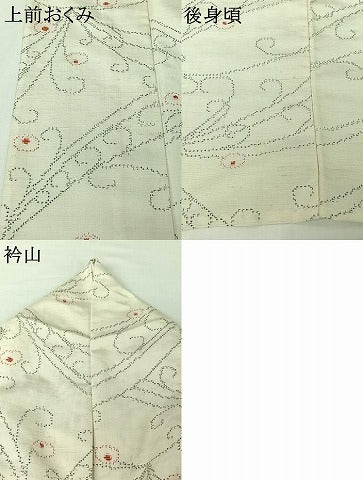平和屋着物▽上質な紬　単衣　花唐草文　正絹　逸品　AABI7653jh
