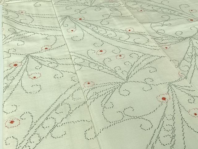 平和屋着物▽上質な紬　単衣　花唐草文　正絹　逸品　AABI7653jh