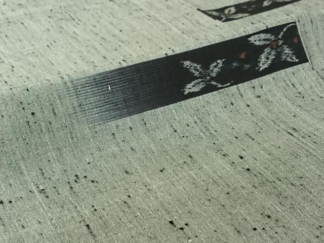 平和屋着物▽上質な紬　単衣　横段花文　正絹　逸品　AABI7654jh
