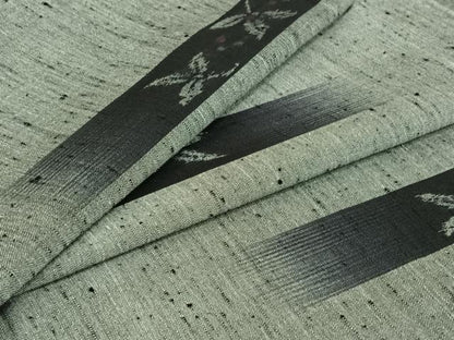 平和屋着物▽上質な紬　単衣　横段花文　正絹　逸品　AABI7654jh