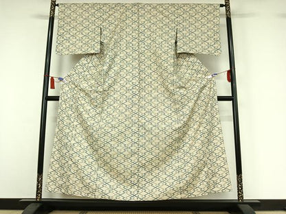 平和屋着物▽上質な紬　単衣　松皮菱文　正絹　逸品　AABI7656jh