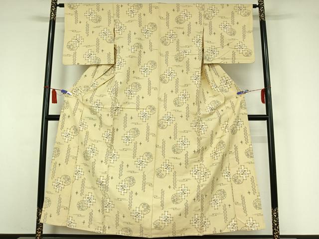 平和屋着物▽上質な紬　単衣　琉球絣　正絹　逸品　AABI7658jh