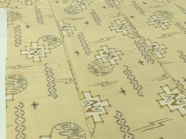 平和屋着物▽上質な紬　単衣　琉球絣　正絹　逸品　AABI7658jh