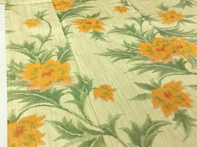 平和屋着物▽上質な紬　単衣　草花文　正絹　逸品　AABI7660jh