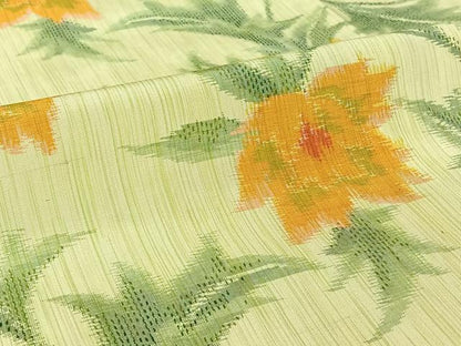 平和屋着物▽上質な紬　単衣　草花文　正絹　逸品　AABI7660jh