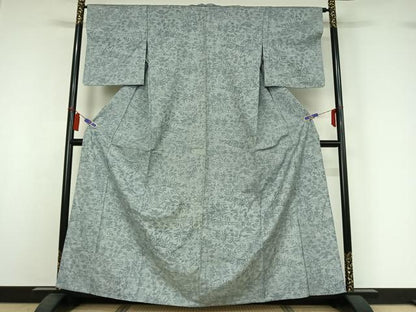 平和屋着物▽上質な紬　単衣　草花文　正絹　逸品　AABI7662jh