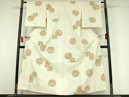 平和屋着物▽上質な紬　単衣　雪輪花文　正絹　逸品　AABI7663jh
