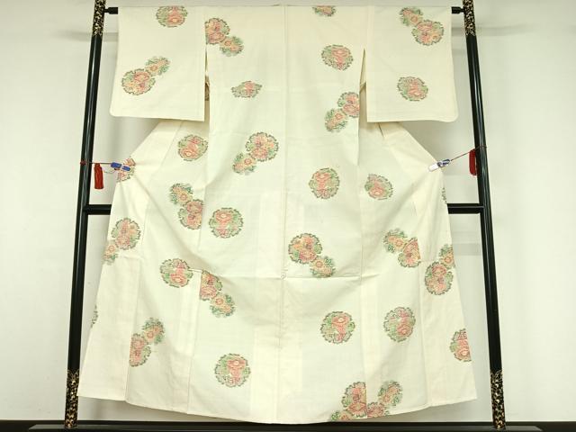 平和屋着物▽上質な紬　単衣　雪輪花文　正絹　逸品　AABI7663jh