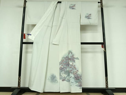 平和屋着物▽訪問着　単衣　風景文　暈し染め　正絹　逸品　AABI7664jh