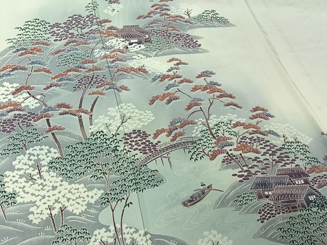 平和屋着物▽訪問着　単衣　風景文　暈し染め　正絹　逸品　AABI7664jh