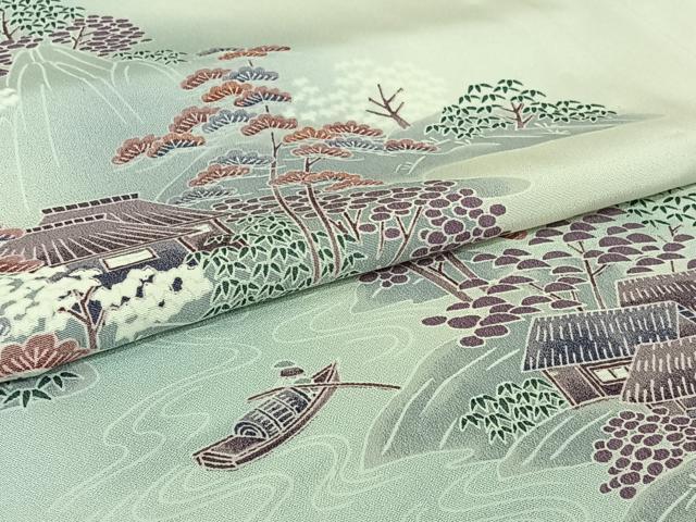平和屋着物▽訪問着　単衣　風景文　暈し染め　正絹　逸品　AABI7664jh