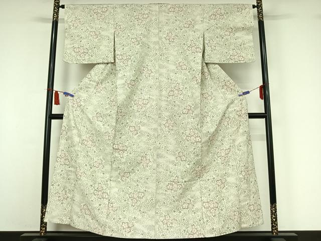 平和屋着物▽上質な紬　単衣　草花文　正絹　逸品　AABI7665jh
