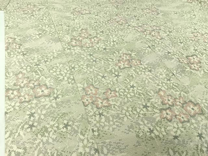 平和屋着物▽上質な紬　単衣　草花文　正絹　逸品　AABI7665jh