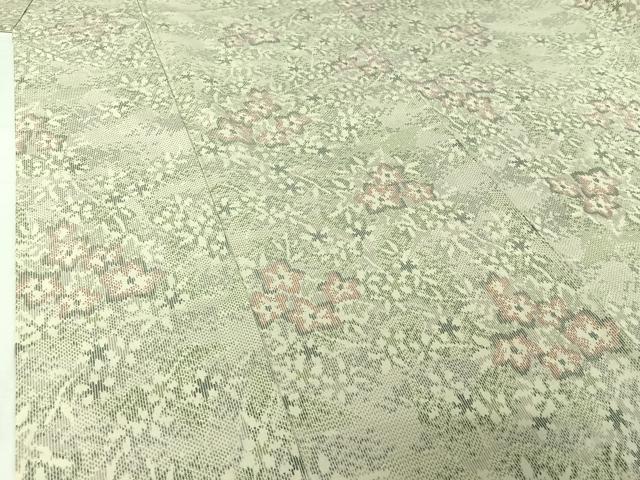 平和屋着物▽上質な紬　単衣　草花文　正絹　逸品　AABI7665jh