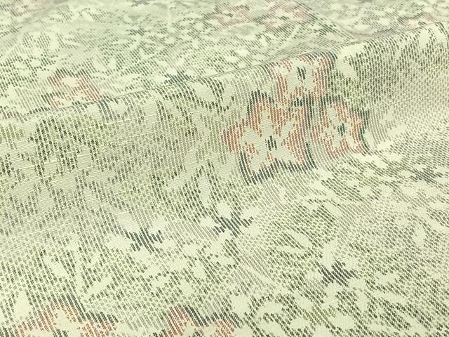 平和屋着物▽上質な紬　単衣　草花文　正絹　逸品　AABI7665jh