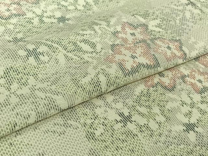 平和屋着物▽上質な紬　単衣　草花文　正絹　逸品　AABI7665jh
