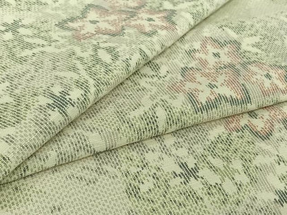 平和屋着物▽上質な紬　単衣　草花文　正絹　逸品　AABI7665jh
