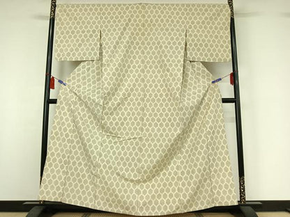 平和屋着物▽上質な紬　単衣　亀甲柄　正絹　逸品　AABI7668jh