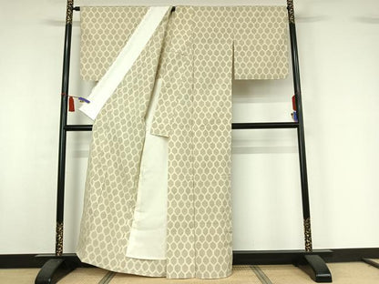 平和屋着物▽上質な紬　単衣　亀甲柄　正絹　逸品　AABI7668jh