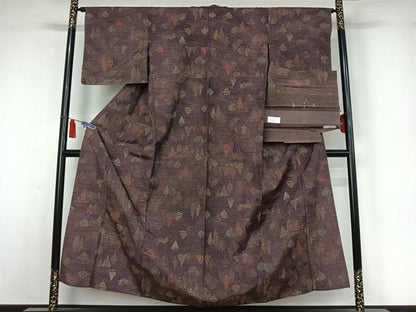 平和屋着物▽上質な紬　単衣　風景文　反端付き　正絹　逸品　AABI7670jh