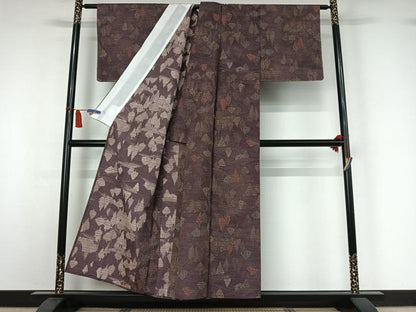 平和屋着物▽上質な紬　単衣　風景文　反端付き　正絹　逸品　AABI7670jh