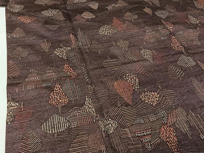 平和屋着物▽上質な紬　単衣　風景文　反端付き　正絹　逸品　AABI7670jh
