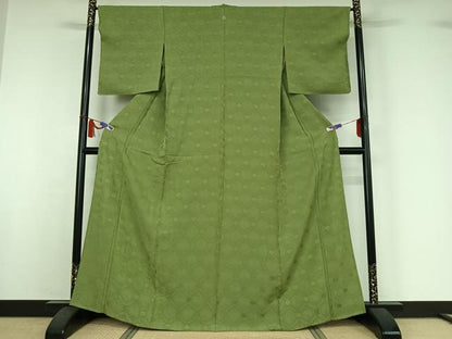 平和屋着物▽上質な色無地　単衣　有栖川地紋　苗色　正絹　逸品　AABI7671jh