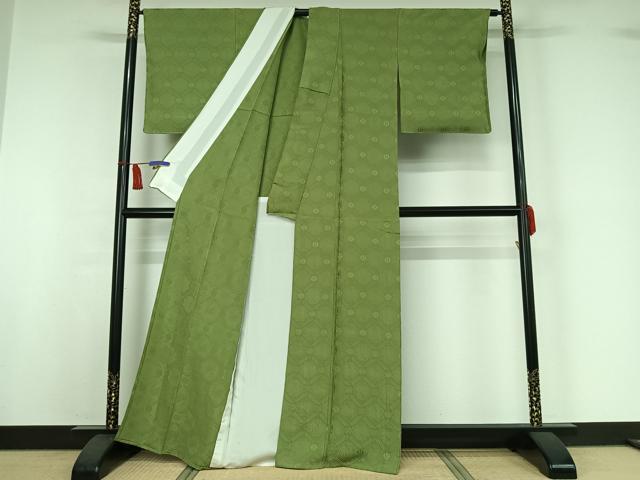 平和屋着物▽上質な色無地　単衣　有栖川地紋　苗色　正絹　逸品　AABI7671jh