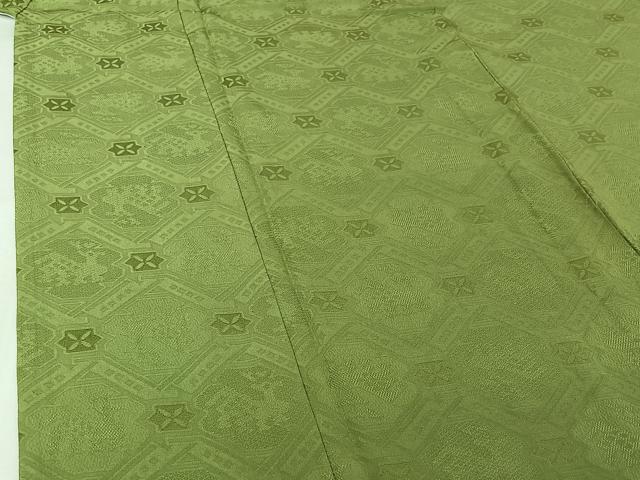 平和屋着物▽上質な色無地　単衣　有栖川地紋　苗色　正絹　逸品　AABI7671jh
