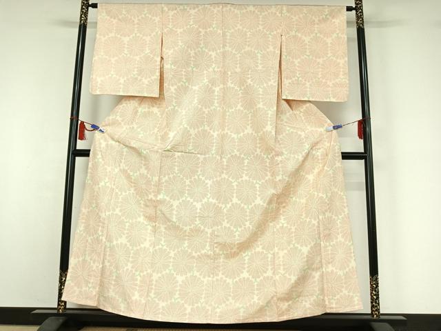 平和屋着物▽上質な紬　単衣　亀甲花文　正絹　逸品　AABI7672jh