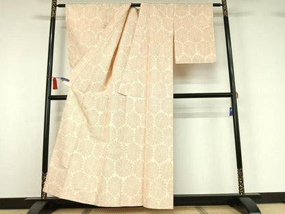 平和屋着物▽上質な紬　単衣　亀甲花文　正絹　逸品　AABI7672jh