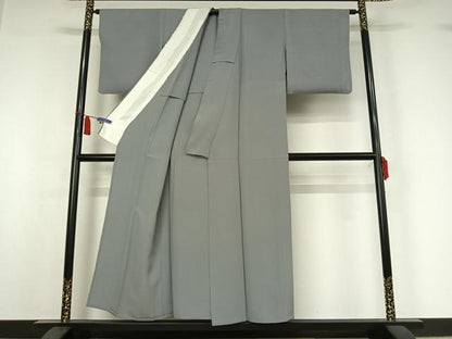 平和屋着物▽上質な色無地　単衣　灰青色　正絹　逸品　AABI7673jh