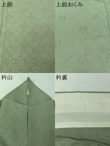 平和屋着物▽上質な色無地　単衣　舞花地紋　柳鼠色　正絹　逸品　AABI7674jh