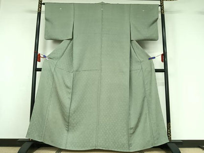 平和屋着物▽上質な色無地　単衣　舞花地紋　柳鼠色　正絹　逸品　AABI7674jh
