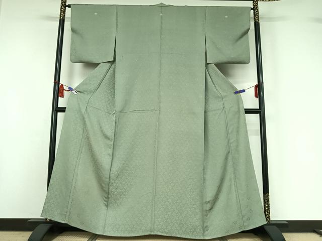 平和屋着物▽上質な色無地　単衣　舞花地紋　柳鼠色　正絹　逸品　AABI7674jh